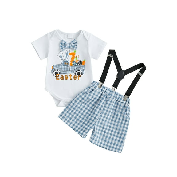 aturustex Toddler Boy 2pcs Easter Rompers Outfits 0 3M 6M 12M 18M Infant Baby Short Sleeve Bodysuits Car Letter Print Romper Crew Neck Jumpsuits with l Daily Summer Clothes for Holiday Party