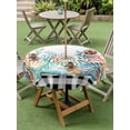 thumbnail image 4 of Outdoor Tablecloth with Umbrella Hole for Patio/Picnic/Party/Camping, Coastal Corals Shells Waterproof Table Cloth Round Cover Washable, Ocean Marine Life Sstarfish Black Plaid (Dia 54"), 4 of 8