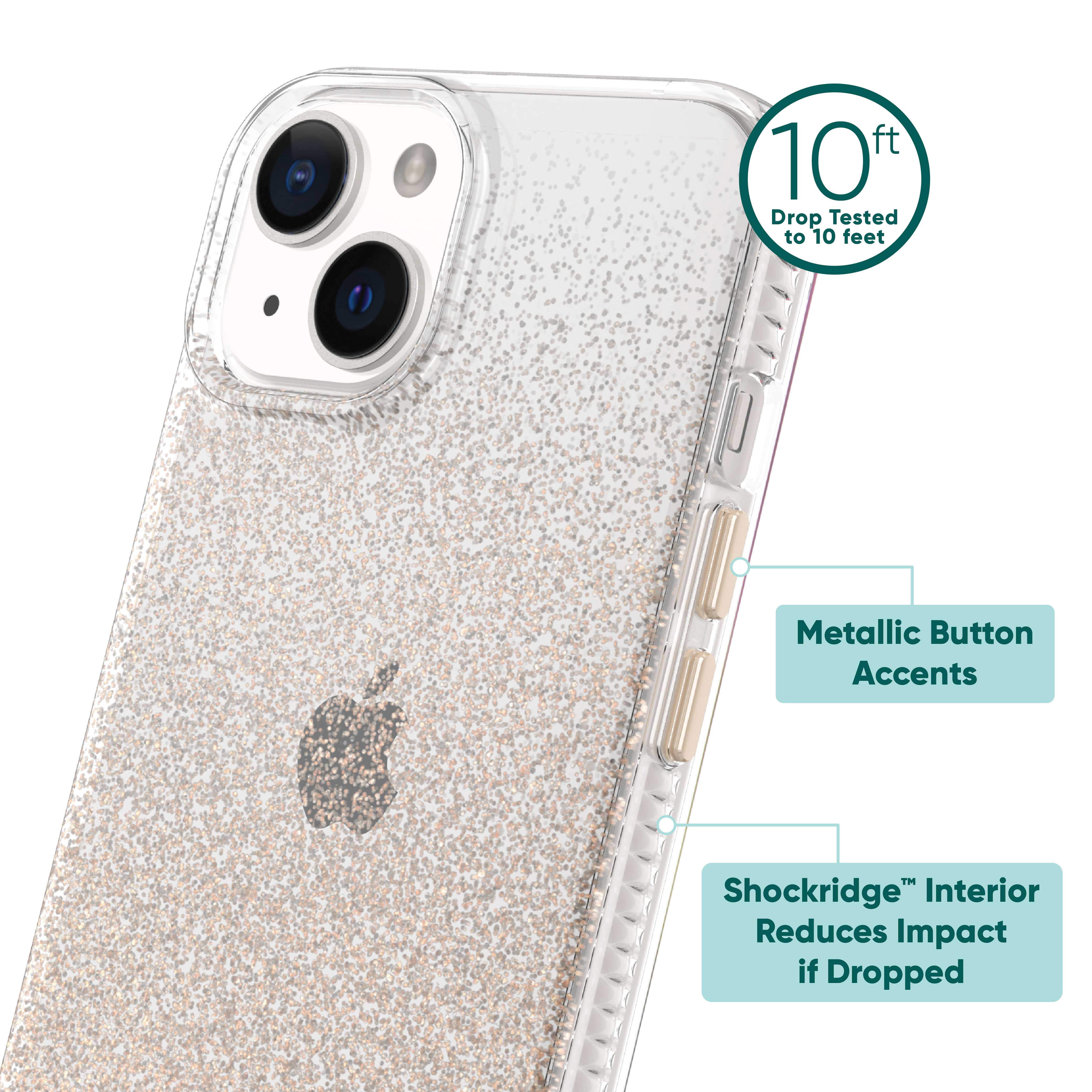 onn. Gold Glitter Fade Phone Case for iPhone 17e / iPhone 16e / iPhone 15 / iPhone 14 / iPhone 13