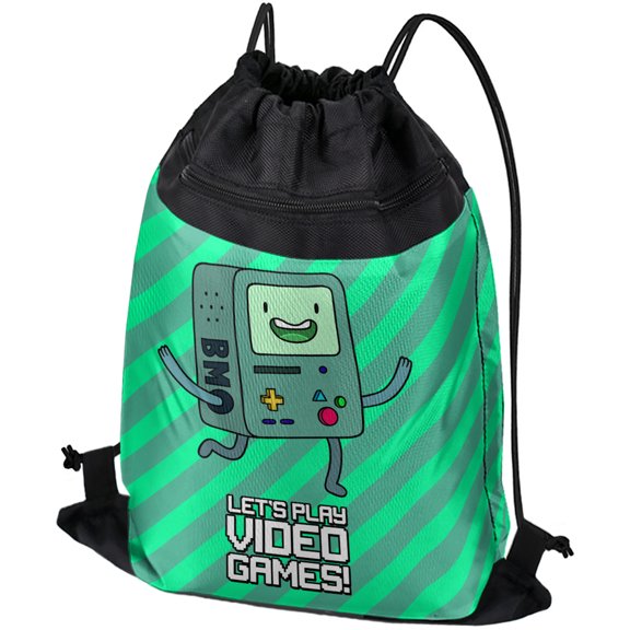 Adventure Time Bmo Play Video Games Drawstring Backpack Sports Bag Sackpack 17" x 13", Perfect for Gym, Yoga or Practice