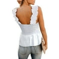 thumbnail image 4 of Glisme Tank Tops For Women Frill Smocked Crop Tank Top Tie Shoulder Strap Vest Tanks Tops T Shirts Versatile White T Shirt, 4 of 8
