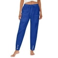 thumbnail image 5 of Outfmvch Linen Pants Women Wide Leg Beach Clothes Beach Pants Elastic Waist Resort Wear for Women Summer Pants Cotton Linen Loose Pants Linen Pants Boho Pants Blue M, 5 of 8
