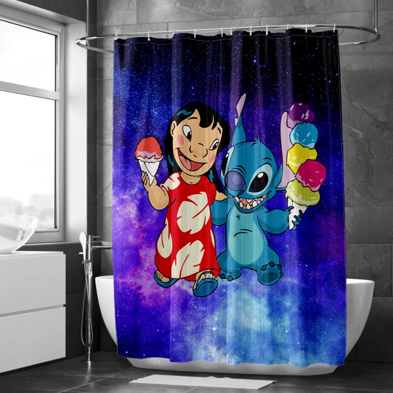 Lilo & Stitch Shower Curtin Attractive Bathroom Curtain Set ,Easy Care  Fabric Kids Bath Curtain for Birthday Souvenir Gifts