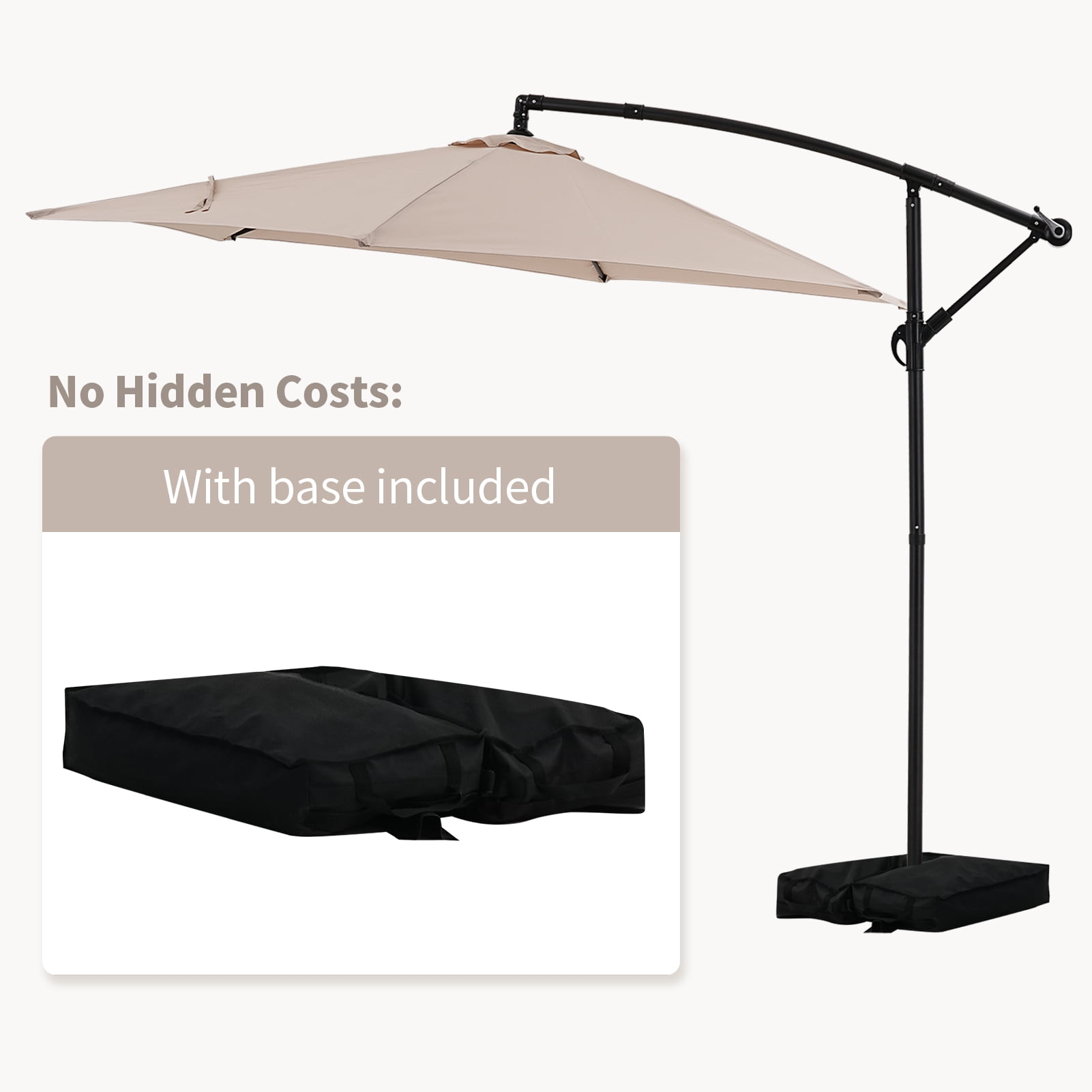 Autlaycil 10 ft Cantilever Offset Outdoor Patio Umbrella with Base Stand Rotate and Tilt - Beige