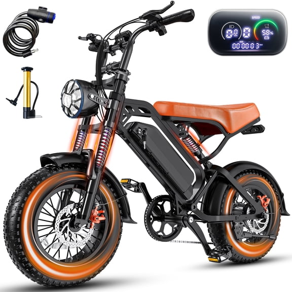 1500W Off-Road Electric Bike for Adults, 48V 18AH Removable Battery, 16" Wide Tires, 5-Speed Transmission, Dual Disc Brakes & Spring Suspension