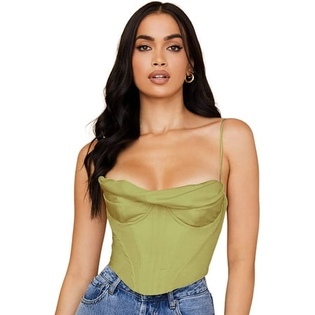

CoCopeaunt Women s Sexy Cowl Neck Diamond Straps Tight Corset Crop Cami Top