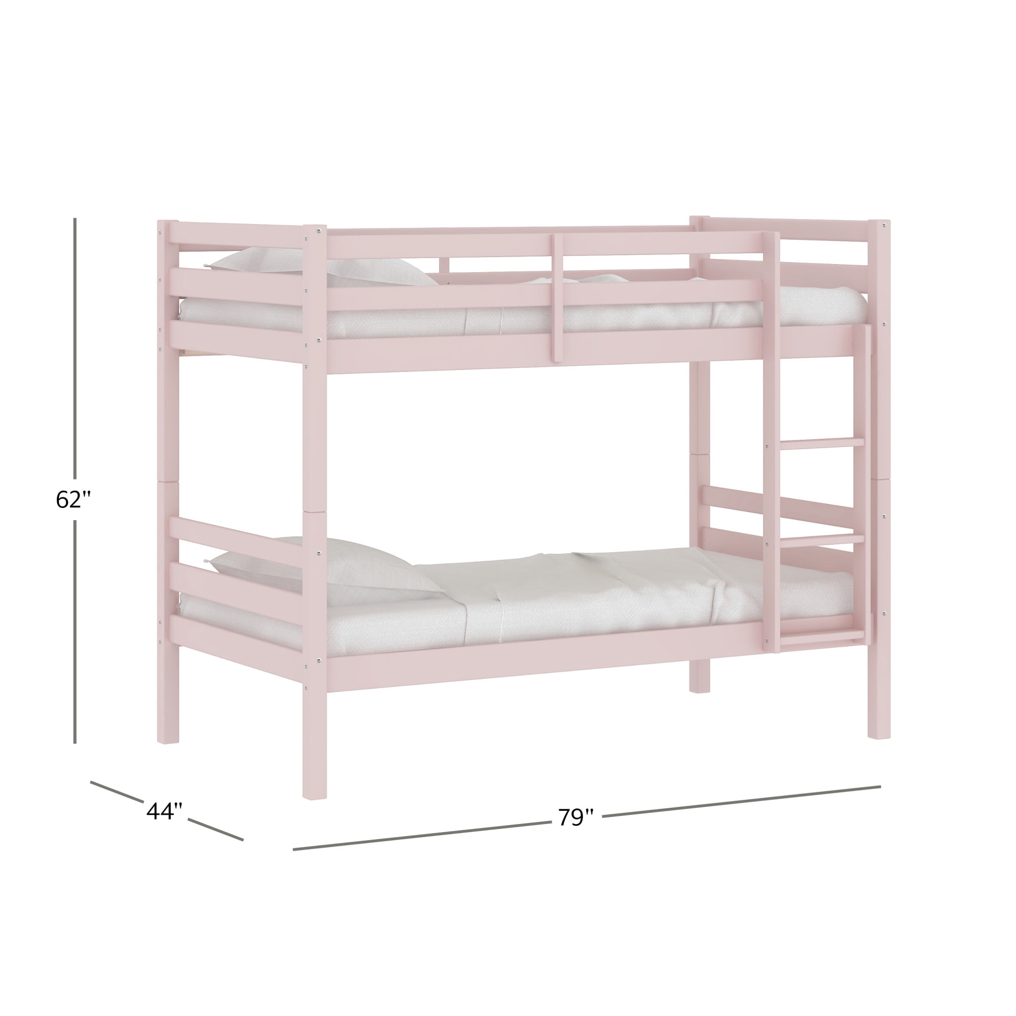 HH2Home Essentials Campbell Wood Twin Over Twin Bunk Bed, Light Pink