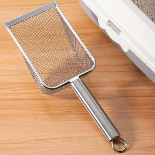 Recogedor de arena para gatos de acero inoxidable de malla pequeña, recogedor limpiador de arena para reptiles de Metal de malla fina para lagartos, 43 mm x 43 mm