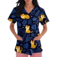 thumbnail image 3 of Kixjoy Scrubs Tops for Women Plus Size Medical Animal Printed Scrubs V Neck Stretchy Short Sleeve Top Lightweight Casual Womens Uniform Tops with Pockets, Dark Blue L, 3 of 6