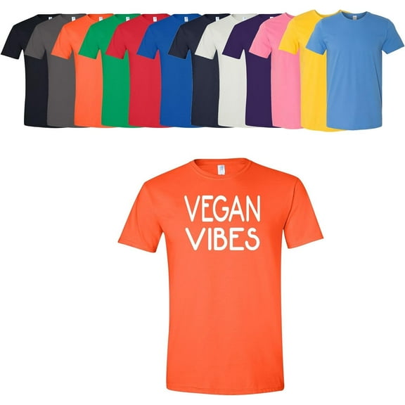 Vegan Vibes T-Shirt Health Vegetarian T Unisex Mens Womens Soft Cotton Tee Assorted Colors and Sizes Orange