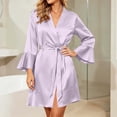 thumbnail image 5 of Tqcoqu Women's 3/4 Sleeve Ruffle Trim Thin Bathrobe Sleep Robe Casual Loungewear,Purple Women's S-XXL, 5 of 5