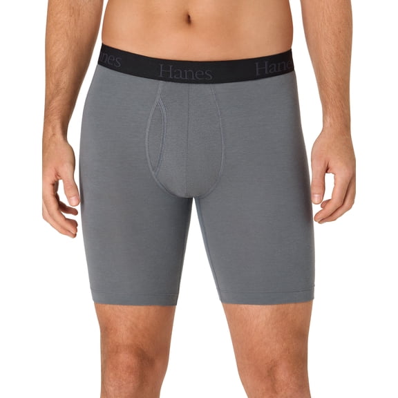 Hanes Ultimate Men's Underwear Long Leg Boxer Briefs Pack – 3-Pack – Comfort Flex Fit – Total Support Pouch – Moisture Wicking Black/Gray L
