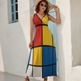 thumbnail image 5 of Mondrian Inspired（8） Dress Summer Street Style Bohemia Long Dresses Female Sleeveless Printed Maxi Dress, 5 of 9