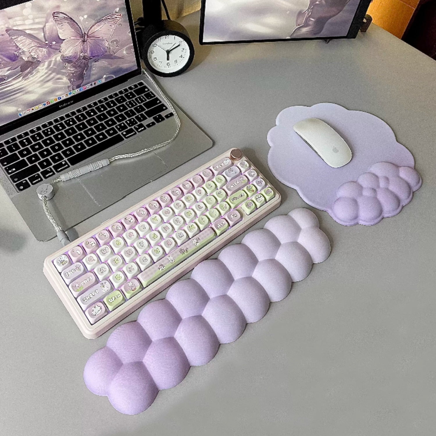 MiFuny Cloud Wrist Rest & Mouse Pad Set, Ergonomic Pillow Support  Fits 61-96% Layout,size 370x105x25mm, Waterproof