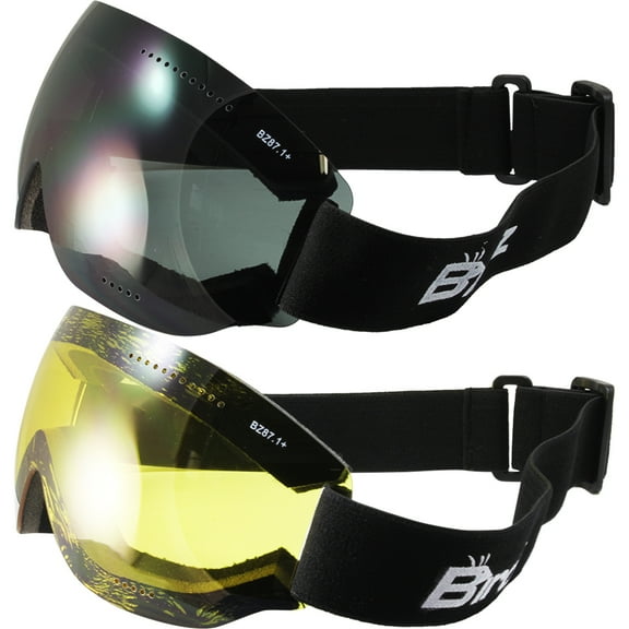 Birdz Eyewear Birdz Thrush Sport Snowboarding Skydiving Motorcycle Riding Goggles 2 Pairs Black Frames with Smoke/Yellow Lens