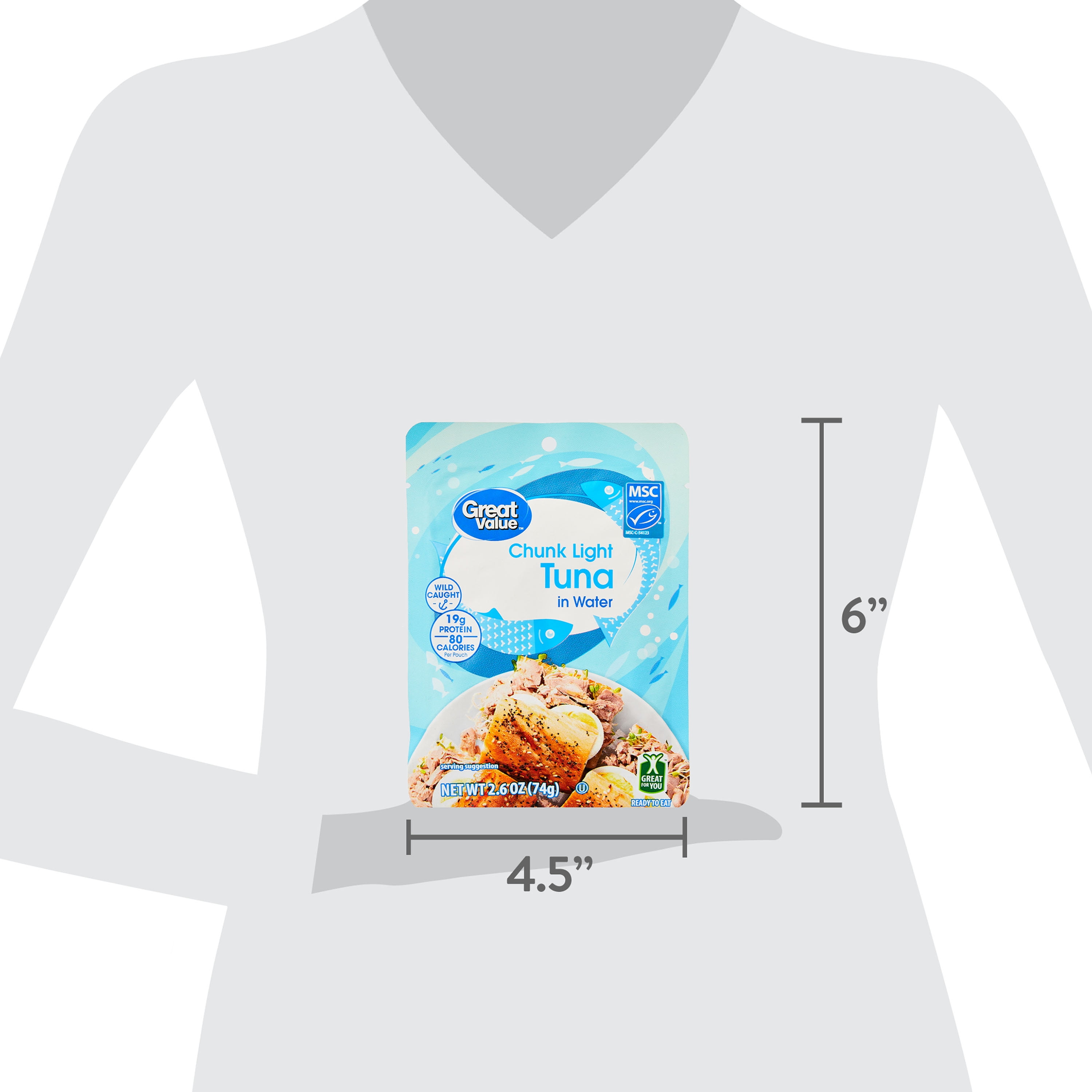 (24 pack) Great Value Chunk Light Tuna in Water, 2.6 oz Pouch