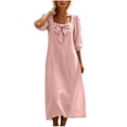 thumbnail image 5 of Odbmxy Cotton Linen Women's Midi Length Dresses Peasant Fall 3/4 Sleeve Tunic Puff Sleeve Square Neckline Womens Dresses, 5 of 9