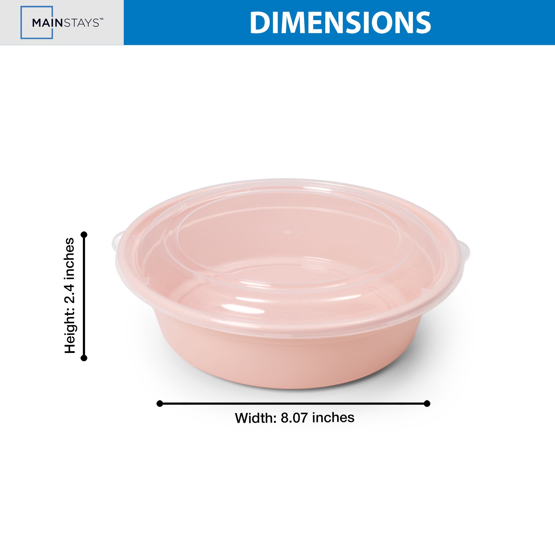 Mainstays 5-Pack Round BPA-Free Plastic Meal Prep Food Storage Containers, 1L, Pink Blush