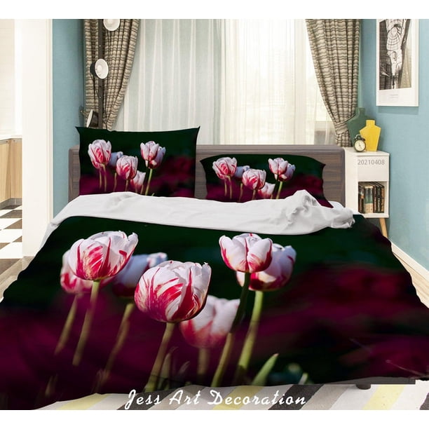 3D Rosa Tulipán Floral Funda de edredón Juego de ropa de cama Funda nórdica Fundas de almohada 236
