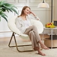 thumbnail image 2 of MCQ Faux Fur Folding Saucer Chair, Comfy Lounge Chairs for Bedroom Living Room Flexible Folding Seating, White, 2 of 5