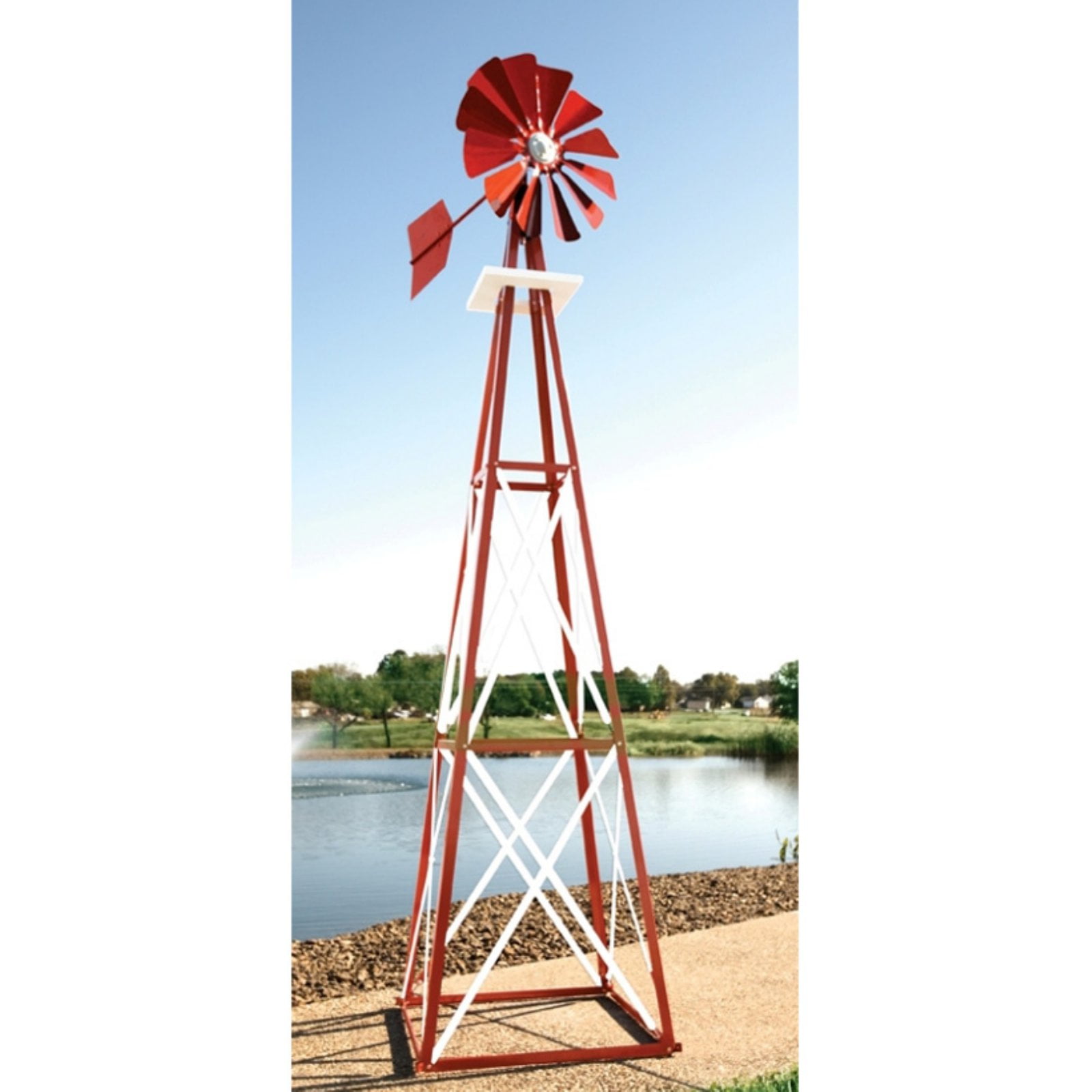 Decorative Red and White Powder Coated Metal Backyard Windmill