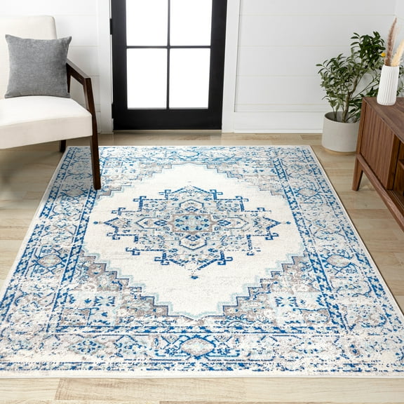 JONATHAN Y BOHEMIAN FLAIR 5 x 8 Area Rug, Inigo Cottage Medallion - Blue/Gray, BMF107A-5