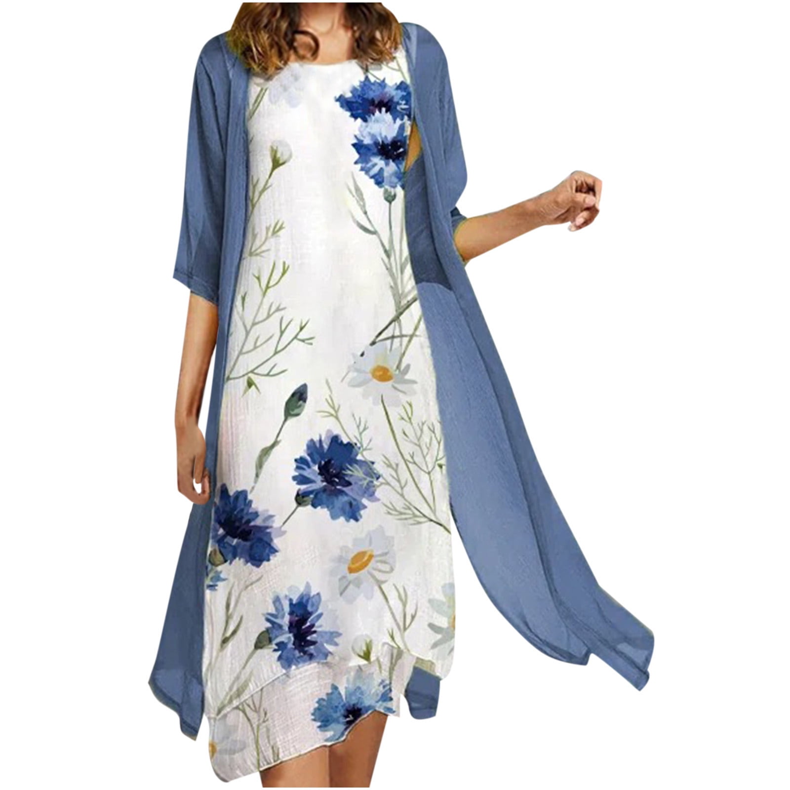 Womens Summer Dresses Flowy Elegant Floral Print Plus Size Sleeveless ...