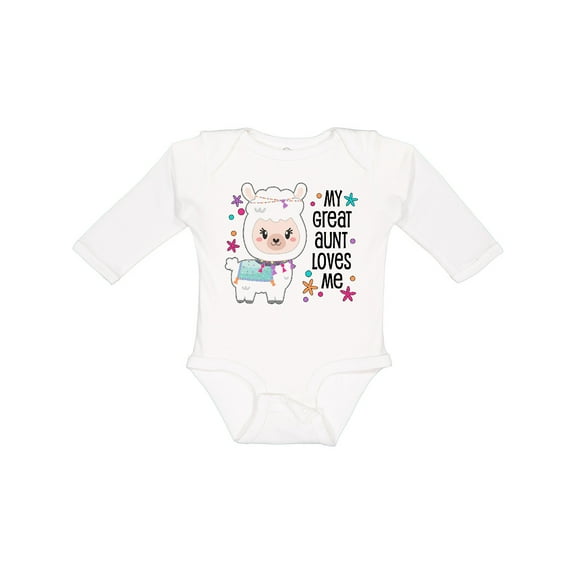 Inktastic My Great Aunt Loves Me- cute and happy llama Boys or Girls Long Sleeve Baby Bodysuit