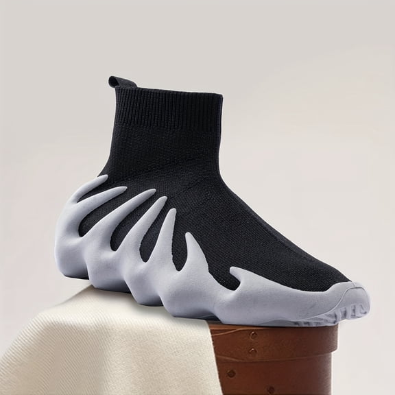 [Lightweight Slip-On Sneakers] Ultra-Sock Knit Men's Slip-On Sneakers | Breathable Lightweight Mid-Top Casual Walking Shoes with Pointed Toe, All-Season Comfort for Hiking, Running & Daily Wear