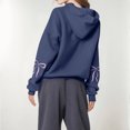 thumbnail image 6 of Stichou Women's Bow Trim Print Fleeced Hoodies Oversized Long Sleeve Hooded Sweatshirts Graphic Drop Shoulder Pullover Top with Pocket Navy L, 6 of 7