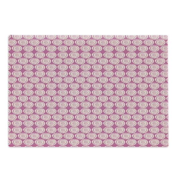 Floral Cutting Board, Pattern of Deformed Circles in Repeat with Doodle Geometric Lines Round Spots, Decorative Tempered Glass Cutting and Serving Board, Large Size, Magenta and Cream, by Ambesonne