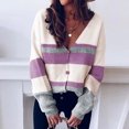 thumbnail image 2 of JINMGG 2024 Fall Winter Plus Size Sweaters for Women Clearance, Winter Women's Knitted V-neck Stitching Button Striped Sweater Top, 2 of 6