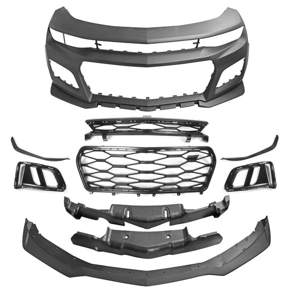 Ikon Motorsports Front Bumper Cover Compatible with 2019-2024 Chevy Camaro LS LT1 Unpainted ZL1 Style Front Bumper Conversion Guard Set PP