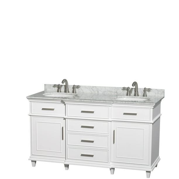 Wyndham Collection Berkeley 60 Inch Double Bathroom Vanity In White With Carrera Marble Top Undermount Oval Sinks And No Mirror Com Wyndham Collection Berkeley 60 Inch, 60 Inch Double Bathroom Vanity With Top