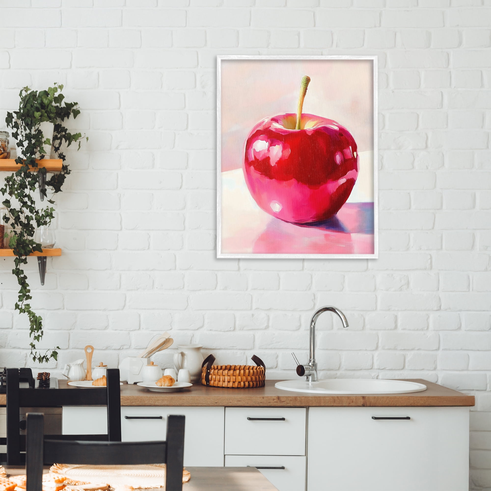Stupell Industries Shiny Red Apple Reflection White Framed Giclee Art, design by The Prints Vibe