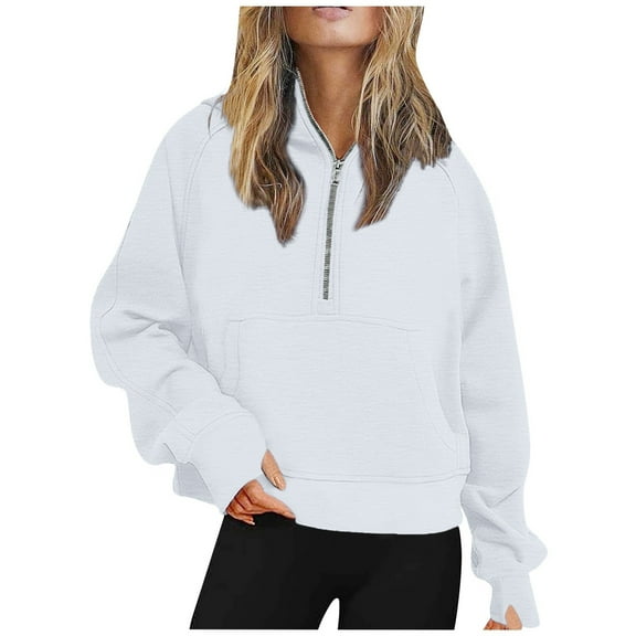 Puliio Hoodless For Women's Fashion Casual Zipper Long Sleeved Loose Solid Color Hoodie Sweatshirts Long Sleeve Casual Hoody Pullover With Pocket