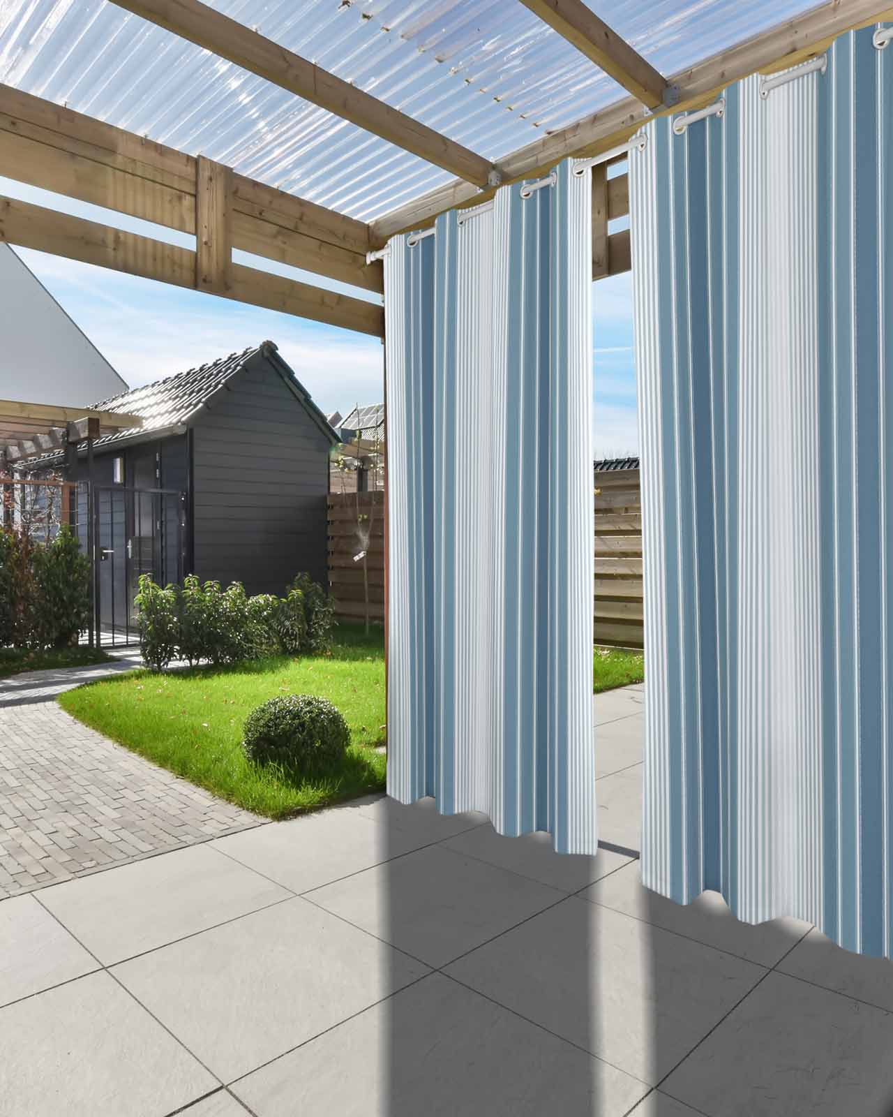 Blue Ombre Stripe Outdoor Curtains for Patio, Farmhouse Simple Striped Privacy Drapes Grommet Waterproof Outside Curtains for Porch/Cabana/Balcony 54"x 95", 2 Panel