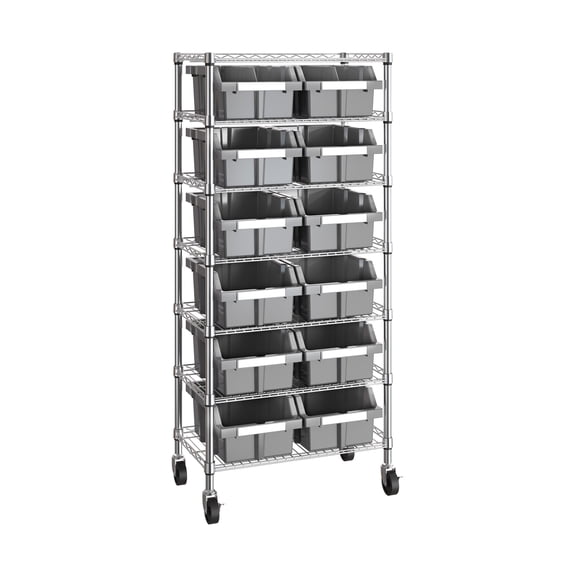 Seville Classics Heavy Duty NSF Bin Rack Solid Steel Wire Shelving Storage Unit, Organizer for Garage, Warehouse, Office, Restaurant, Classroom, Kitchen, Gray, Includes 12 Bins