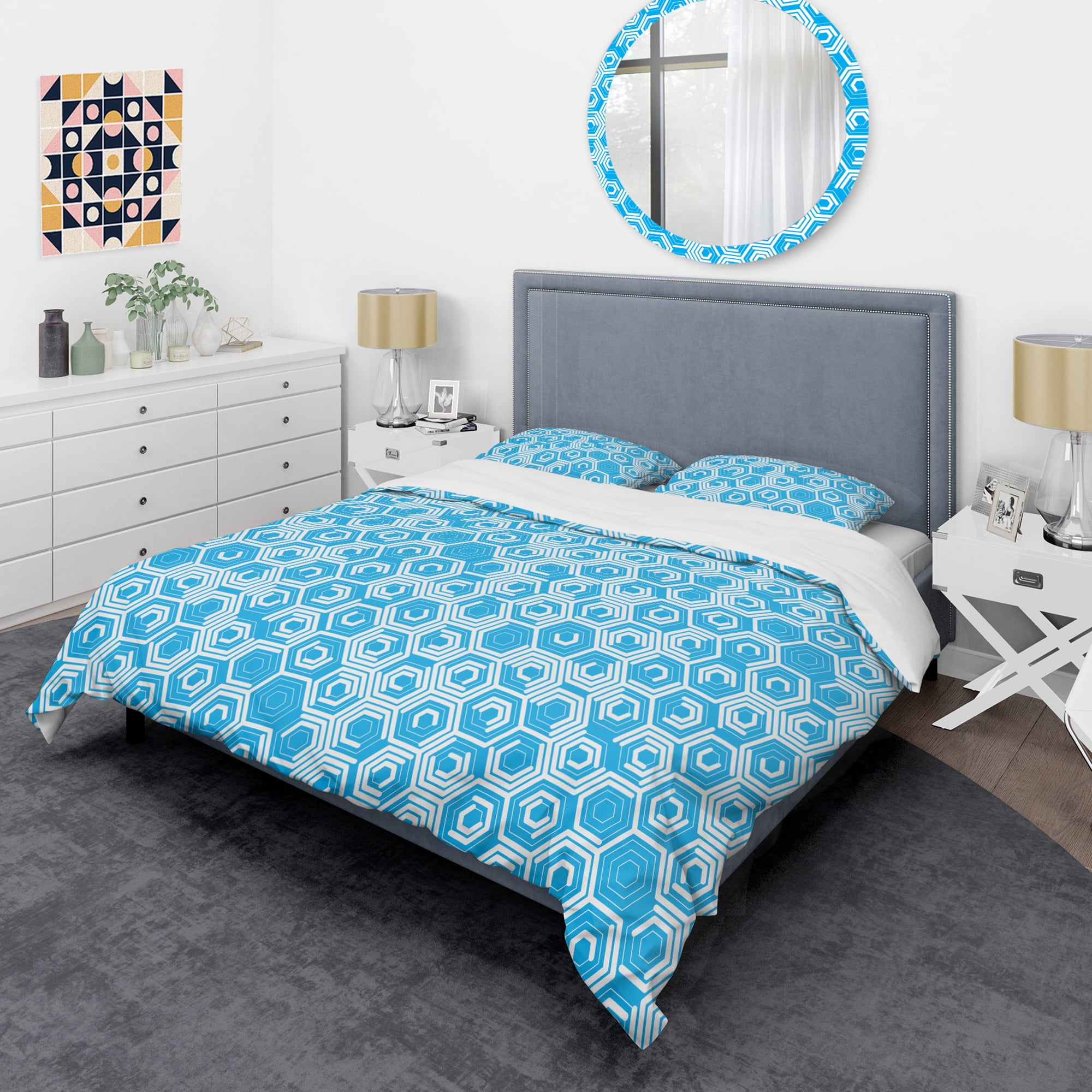 Designart 'Retro Hexagon Pattern VII' Mid-Century Modern Duvet Cover Set