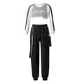 thumbnail image 3 of iiniim Kids Girls Hip Hop Dance Outfits Fishnet Sweatshirt Tank Top Cargo Pants 3 Piece Sport Outfits A Ivory&Black 6, 3 of 7