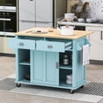 thumbnail image 3 of HQZX Rolling Kitchen Island with Oak Flip,2 Drawer Storage Cart,Sliding Barn Door,52.2"L,Mint Green, 3 of 16