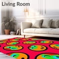 thumbnail image 2 of ODIKA 6'x9' Machine Washable Non-Slip Area Rug, Funky Internet Meme Face Collage with Expressive Emoji Inspired Characters High Traffic Rug, Red, 724660, 2 of 7