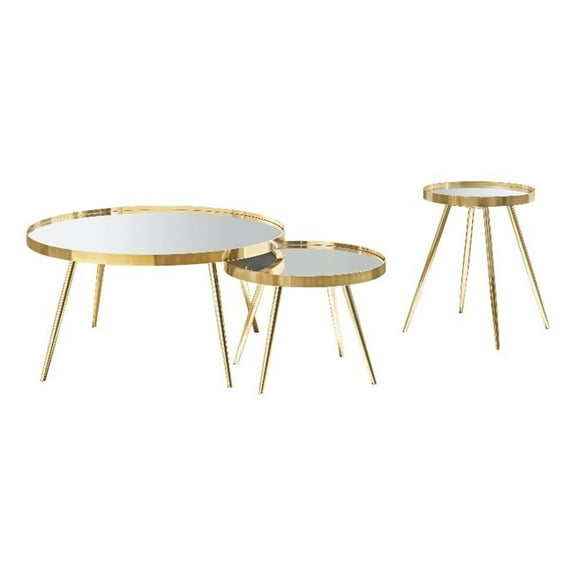 Kaelyn 3-piece Round Coffee and End Table Set Gold