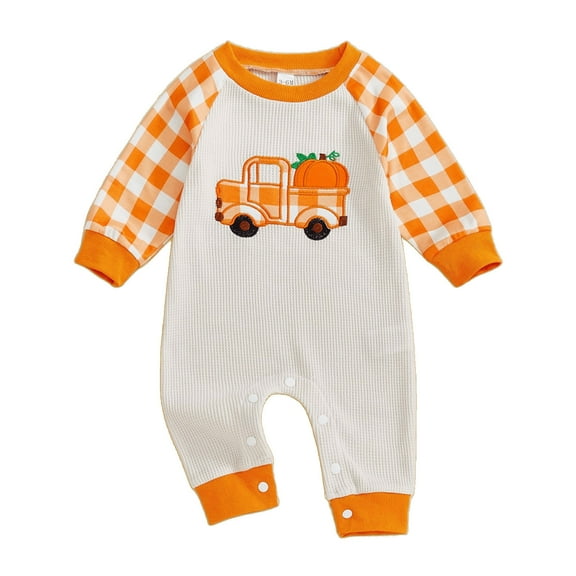 FYDUU Fall Baby Girl Clothes Halloween Plaid Bodysuit With Stripes Long Sleeve Romper Jumpsuit Cute Fall Winter Outfits Clothes Vintage Hallowmas