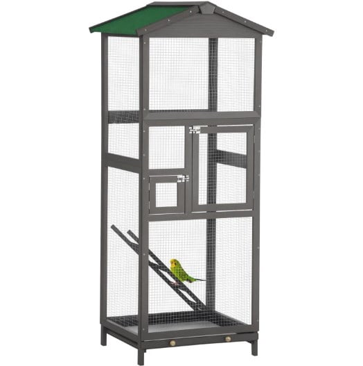 Indoor and Outdoor Aviary House, Wooden Bird Cage with Pull Out Tray and 2 Doors