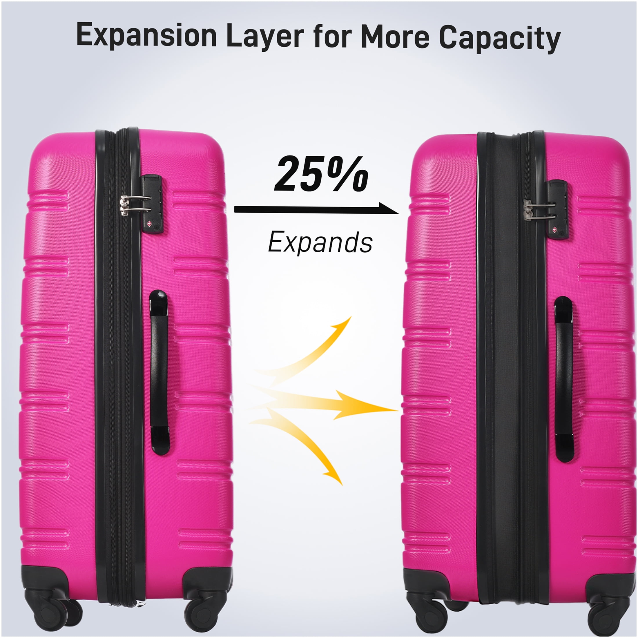 JERFIT 4-Piece Pink ABS Hardshell Spinner Luggage Set with TSA Lock, Lightweight Expandable Suitcases 16" 20" 24" 28"