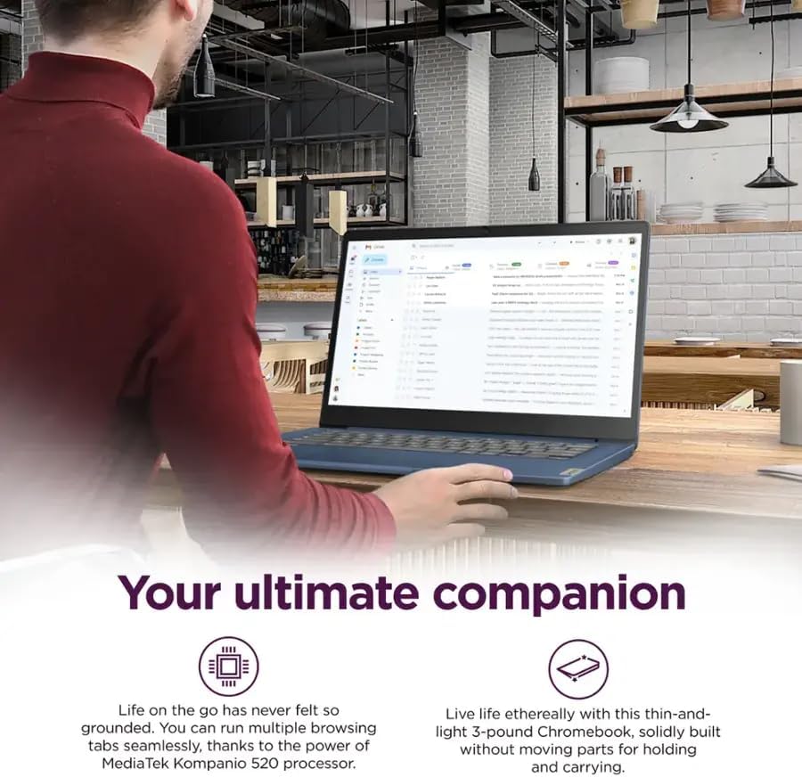 Lenovo IdeaPad Slim 3 Chromebook - 14'' Full HD Display • MediaTek Kompanio 520 CPU • 4GB RAM • 64GB eMMC & 256GB Micro SD Card • Wi-Fi 6 • for Business Student • Chrome OS • Blue