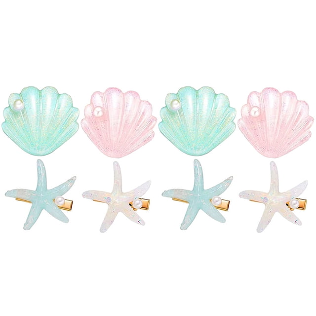 GOOHOCHY 8 pinzas para el pelo con forma de concha, accesorios de sirena para el pelo, horquillas de concha para niñas.