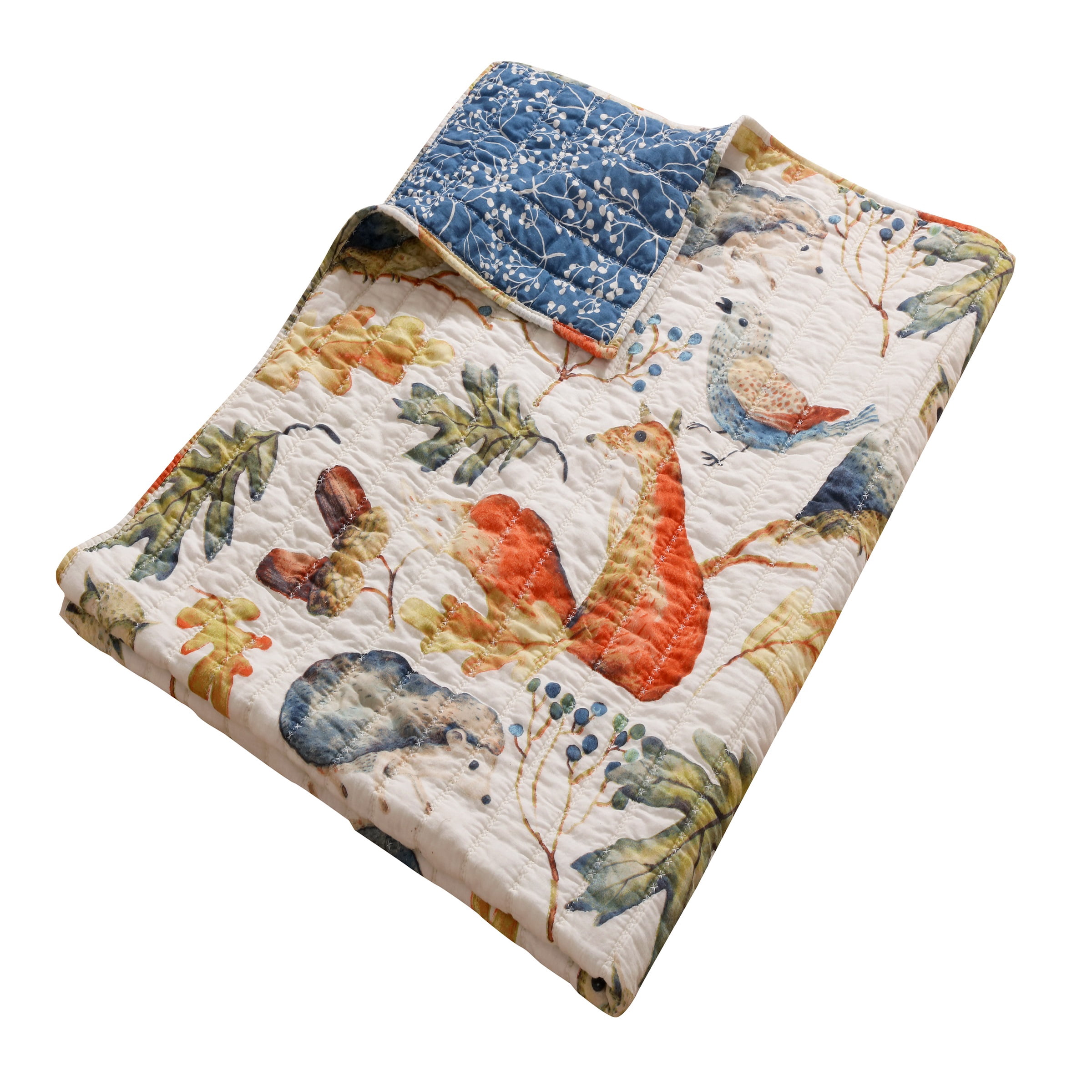 Barefoot Bungalow Willow Forest Friends Reversible Cotton-Filled Throw Blanket - Natural - 50 x 60 inches