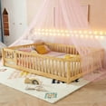 thumbnail image 2 of Montessori Bed with Rails, Queen Size Floor Bed with Door & Slats Support, Wood Playhouse Bed with Fence, No Box Spring Needed,Natural, 2 of 8